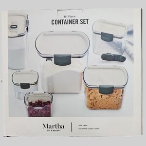 Martha Stewart 6 Piece Kitchen Food Storage Container Set BPA Free Silicone Lids